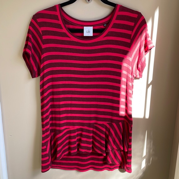 CAbi Red striped tshirt with flounce bottom - Picture 1 of 5